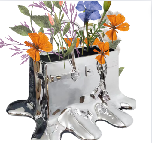 Flowers Vase Bag by Soraya Navabi _Iconic Hermès Birkin_ Silver